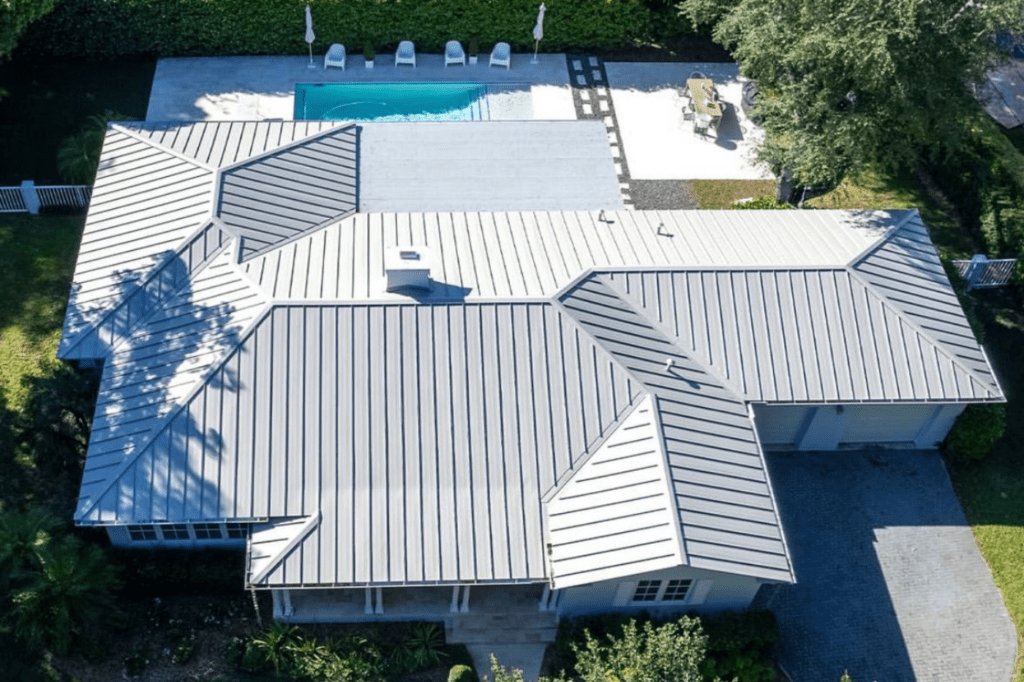 White standing seam metal roof in Porter Ranch, a non-combustible Class A assembly